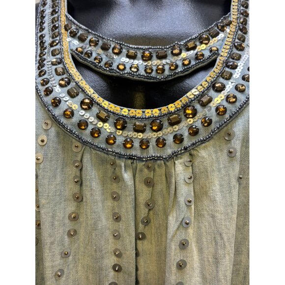 Double D Ranch Distressed Denim Tank Blouse Blue M - Picture 5 of 6